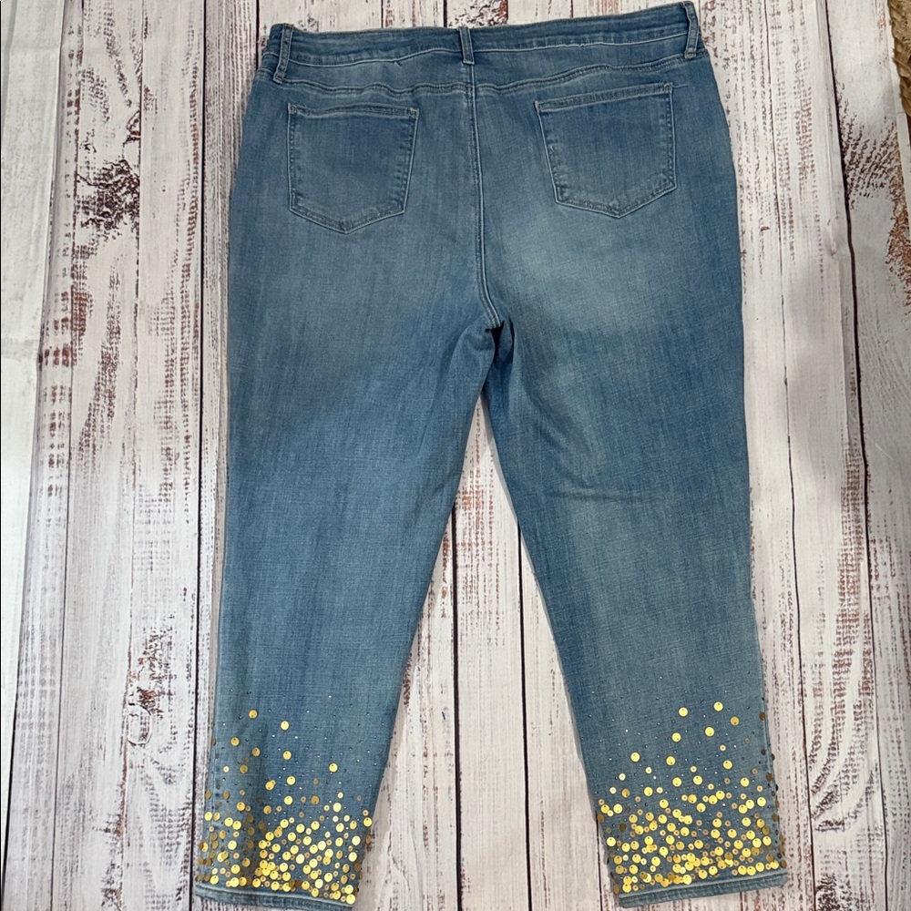 Chico's So Slimming Girlfriend Slim Leg Ankle Jeans with Gold Sequin 1X - Picture 13 of 14
